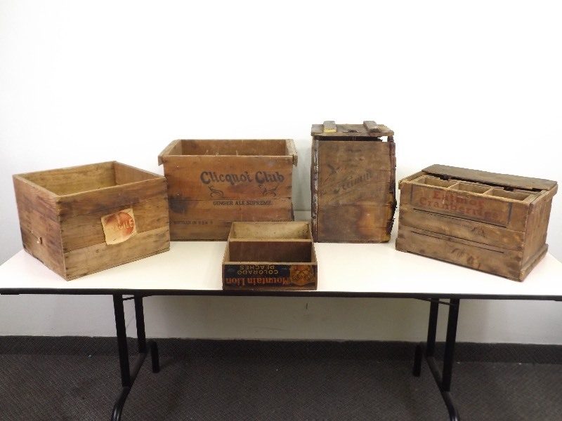 lot 54 image: Large Lot of Antique Hamms Beer etc. Wood Crates, Tool Box, etc.