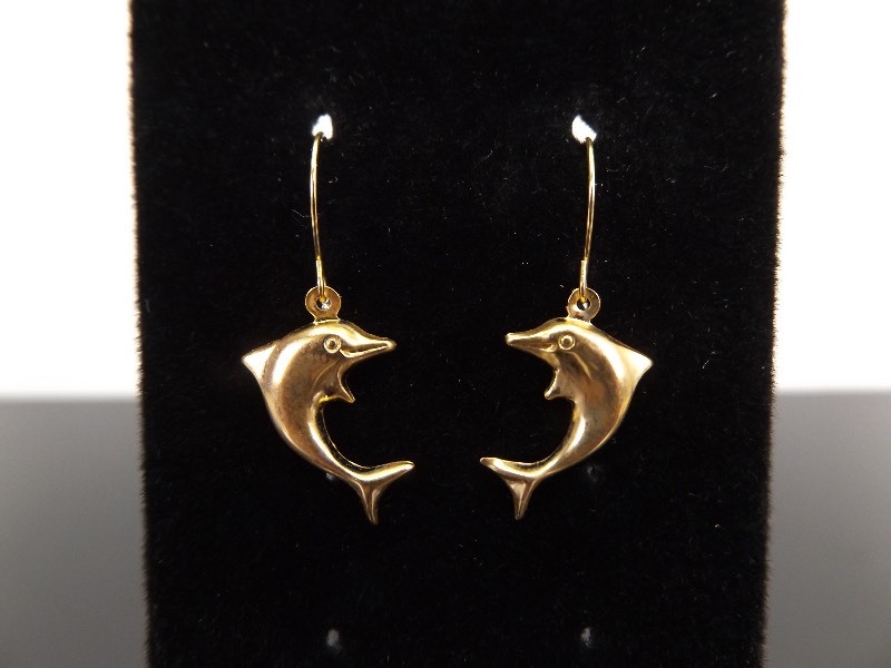 lot 74 image: 14k Yellow Gold Dolphin Hook Earrings
