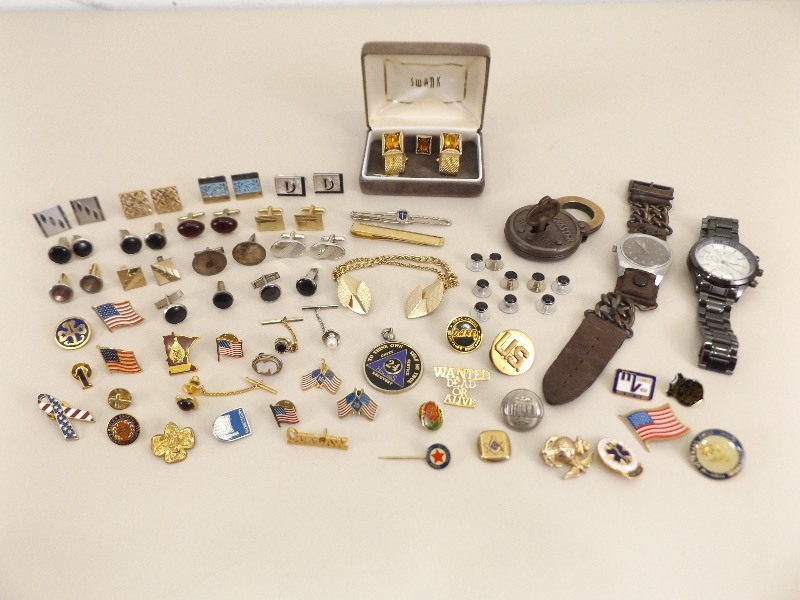 lot 76 image: Lot of Cufflinks, Pins, Watches, etc. 
