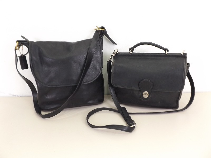 lot 84 image: 2 Vintage Black Leather COACH Willis Bag, and Flap Handbag