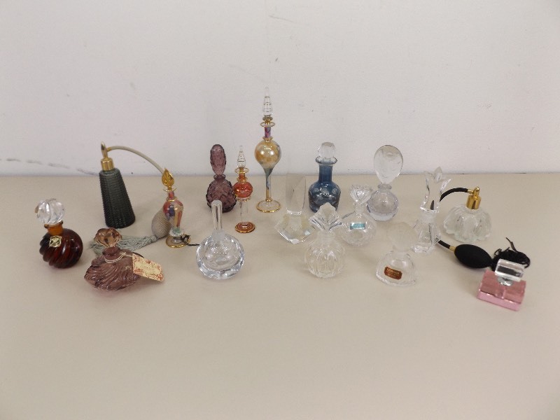 lot 82 image: Collection of Vintage Waterford, Coin Dot, etc. Perfume Bottles