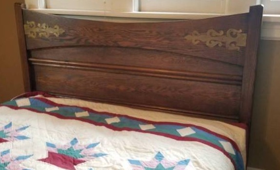 lot 11 image: Antique Brass Mount Oak Double Bed