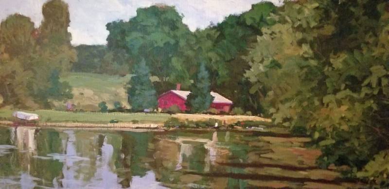 lot 22 image: Little Waverly Lake Original Oil on Canvas by Lynn E. Baker