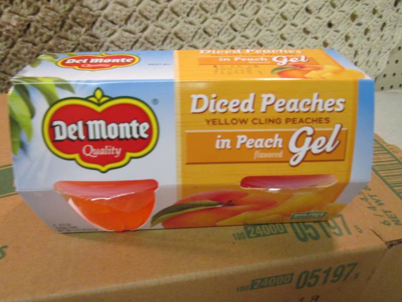 lot 28 image: Case of 6 4-Pack Cups of Diced Peac...