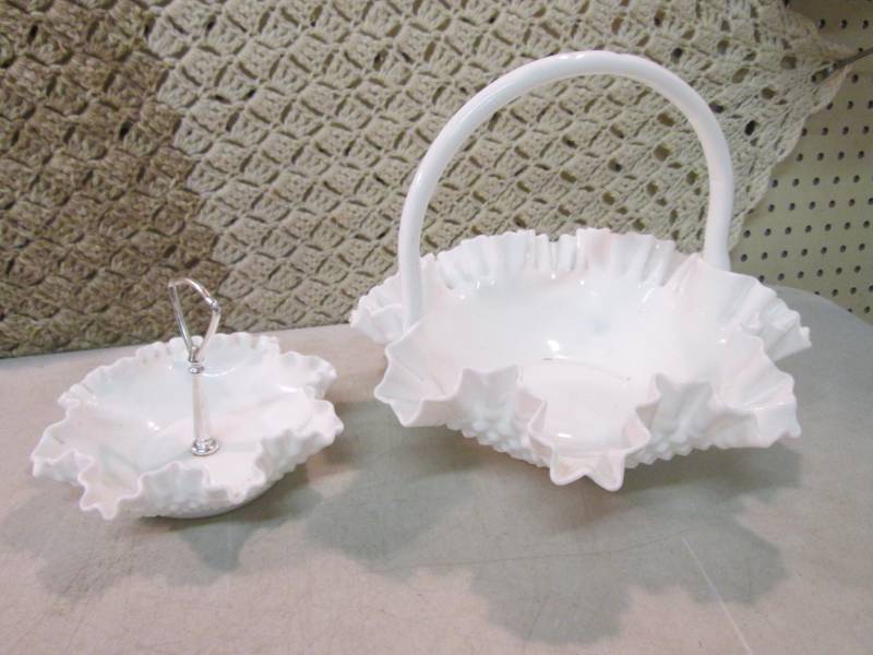 lot 60 image: 2 Vintage White Glass Serving Dishe...