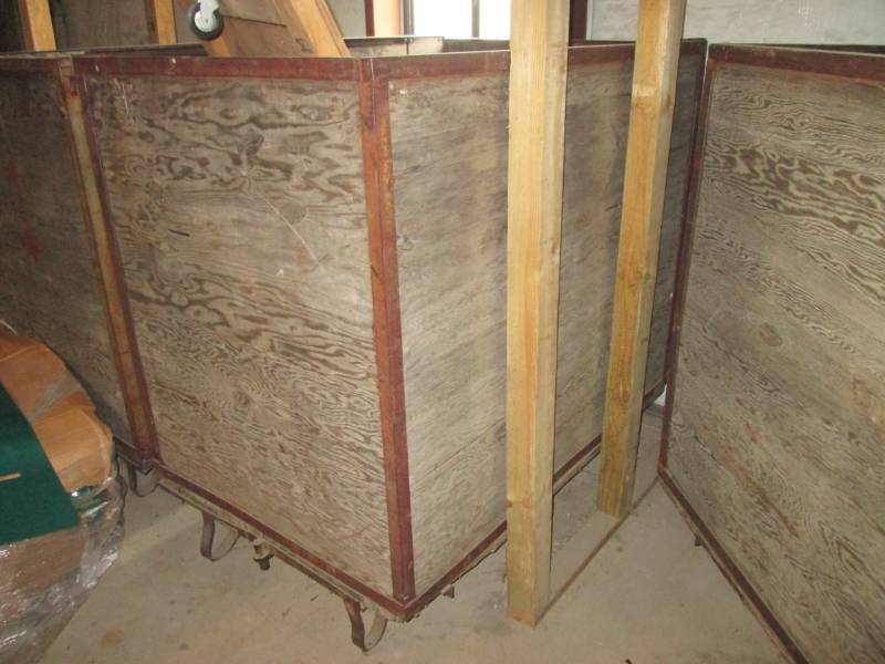 lot 214 image: Vintage Large Wood Bin with Steel F...