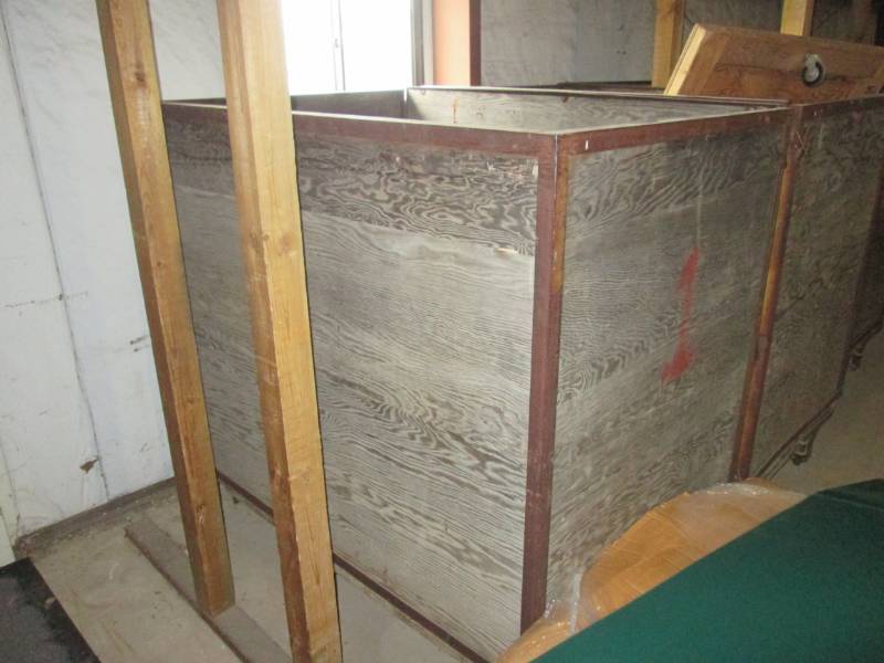 lot 215 image: Vintage Large Wood Bin with Steel F...