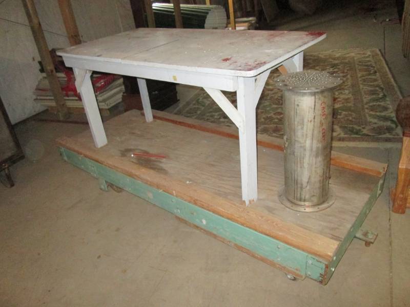 lot 216 image: Wood Cart On Wheels 88 long x 32 ...