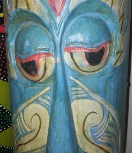 lot 78 image: Two vintage wood ceremonial masks. Fun stuff