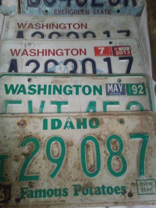 lot 127 image: 16 license plates, Washington and Idaho.