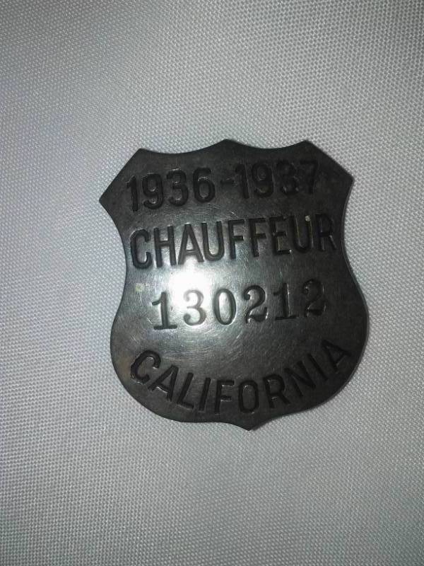 lot 163 image: 1936 - 1937 California chauffeurs badge - pin.