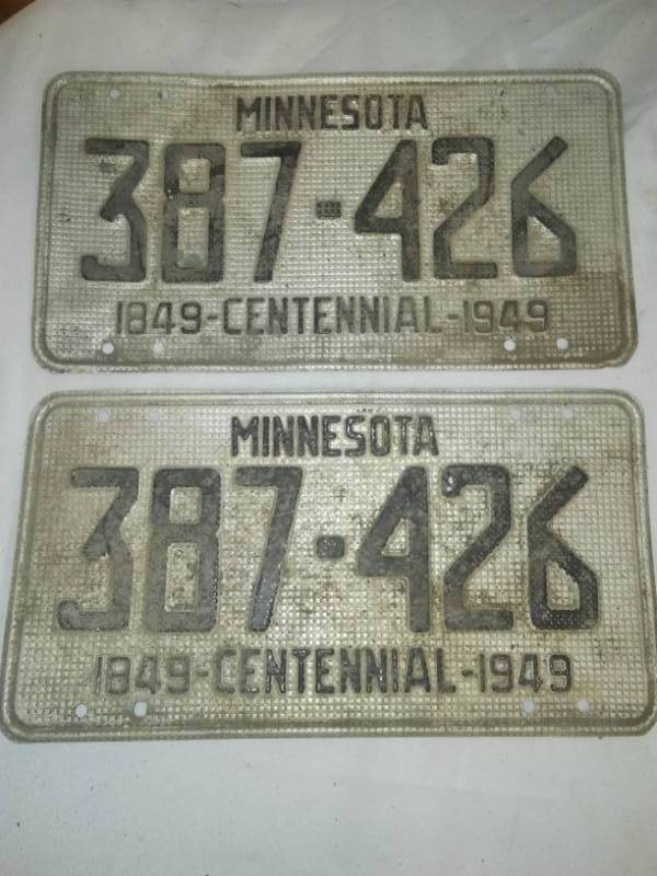 lot 188 image: License plates Minnesota 1949 matched pair.