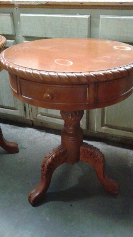 lot 7 image: Three Round Tables, Used, Shows Wear, Marks, Spot, Wear On Drawer