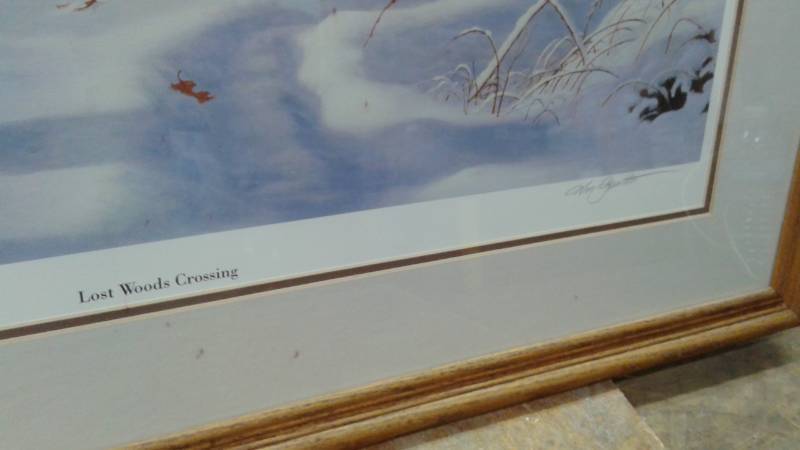 lot 46 image: Larger Lost Wood Crossing Framed Buck DeerPrint, marker 80500 Gattner