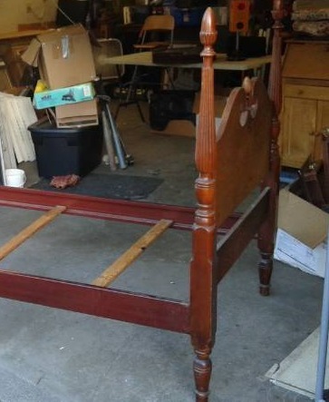 lot 22 image: Vintage Single Mattress Acorn Bed Frame, Used, Some Wear, Wood Head Board