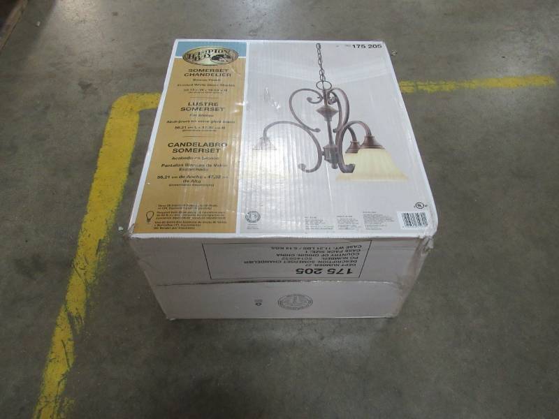 lot 422 image: Hampton Bay Somerset 3-Light Bronze Chandelier GEX8193A-3