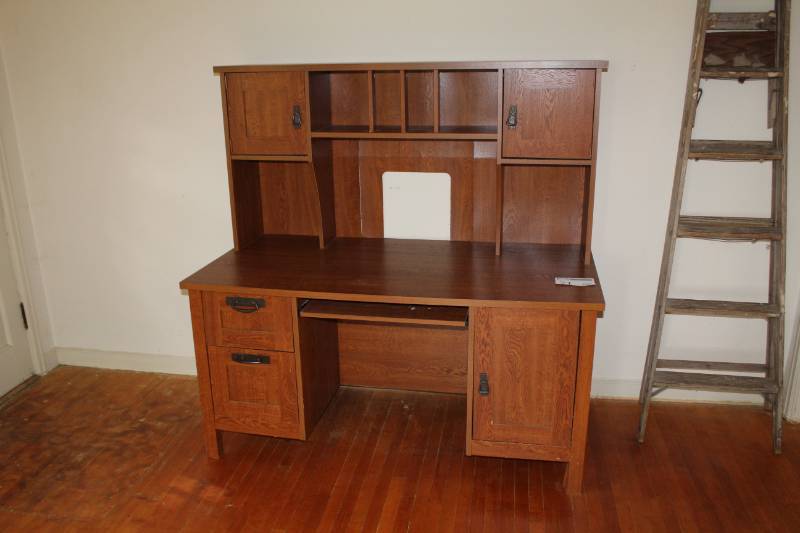lot 71 image: Wood Office Desk with Bookcase