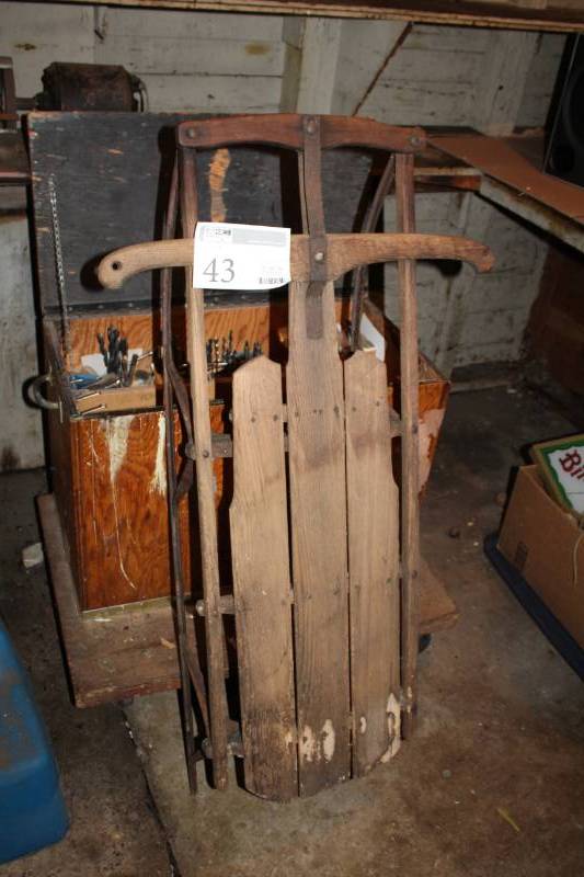 lot 43 image: Old Wood Sled with Metal Frame