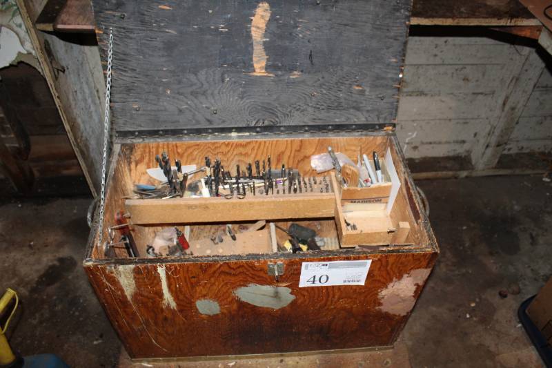 lot 40 image: Wood Tool Box with Hand Tools and Bits