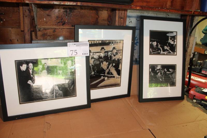 lot 75 image: Lot of (3) Minnesota Fats Pool Scenes Framed Matted Wall Art
