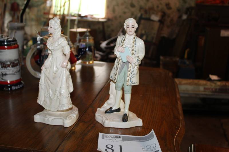 lot 81 image: Lot of (2) 1951 Hand-Painted Victorian Table Statues