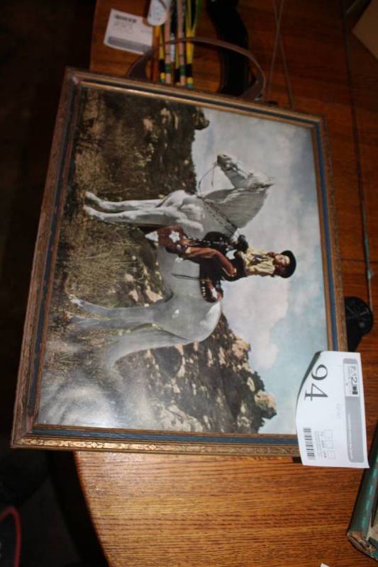 lot 94 image: Horse Rider Wood Framed Wall Art