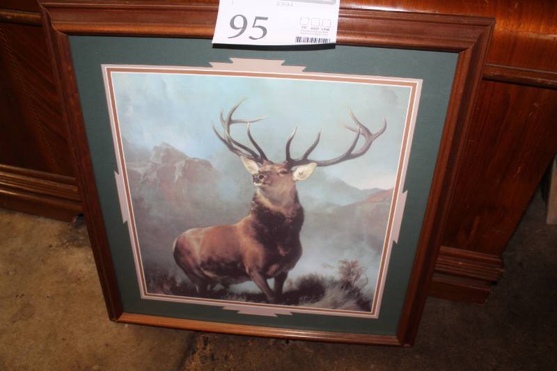 lot 95 image: 6-Point Buck Wood Framed Matted Wall Art