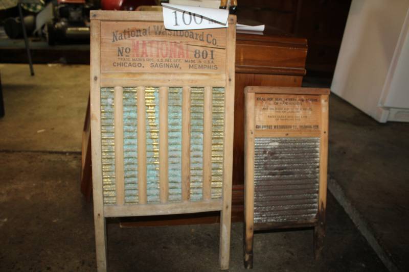 lot 100 image: Lot of (2) National Washboard Co. No. 801 Washboard, Columbus Washboard Co. Washboard