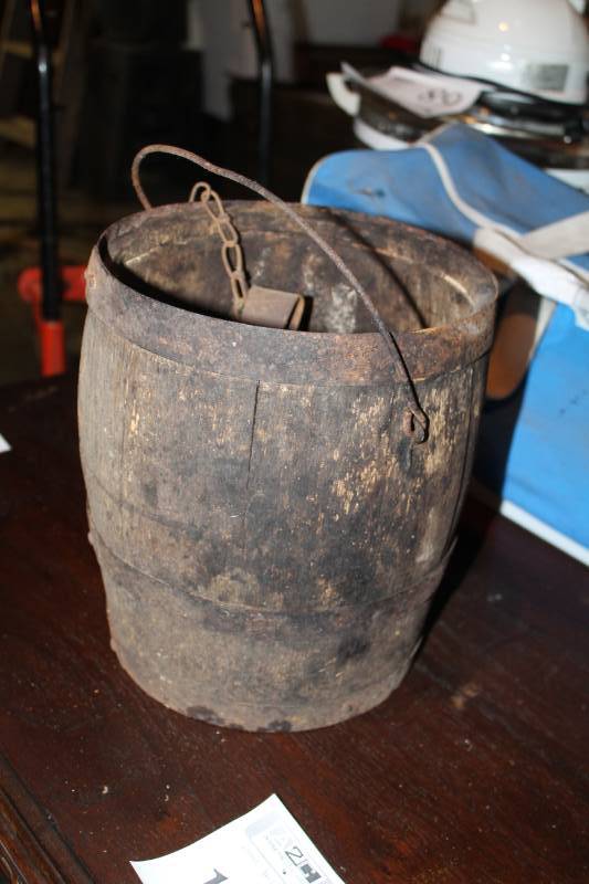 lot 134 image: Wood Bucket, Old Metal Traps