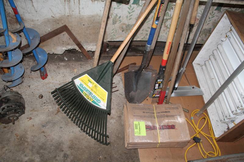 lot 27 image: Yard Tools - Rakes, Shovels, Leaf Bags