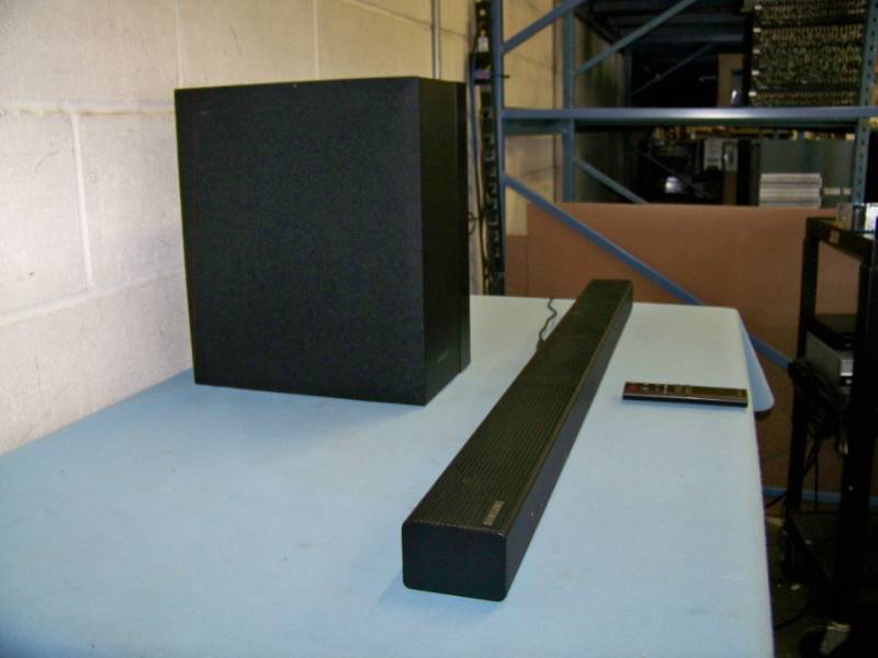 lot 19 image: Samsung, 2.1 Channel, 300W, Home TheaterTelevision Audio Soundbar with Wireless Subwoofer  Sub and Bluetooth Connectivity with Remote Control