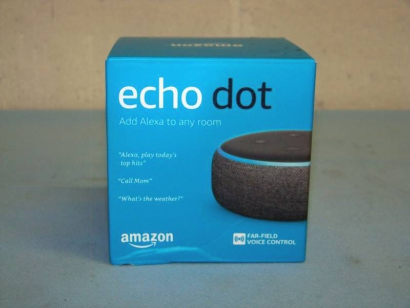 Amazon Echo Dot Smart Speaker With Alexa New In Original Box 360 46in in Tvs Monitors Soundbars Subs A V Receivers Portable Speakers Projectors Screens Phones Keyboards Amps And Electronics K Bid