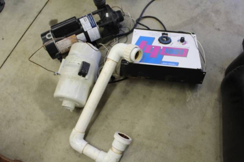 lot 157 image: HQ 1001 Hot Tub Components - Controls, Flo-Master Aqua-Flo 230V 2-Speed Pump 02120000-1, Quiet Flo 110V Blower 83101, Piping, Wiring