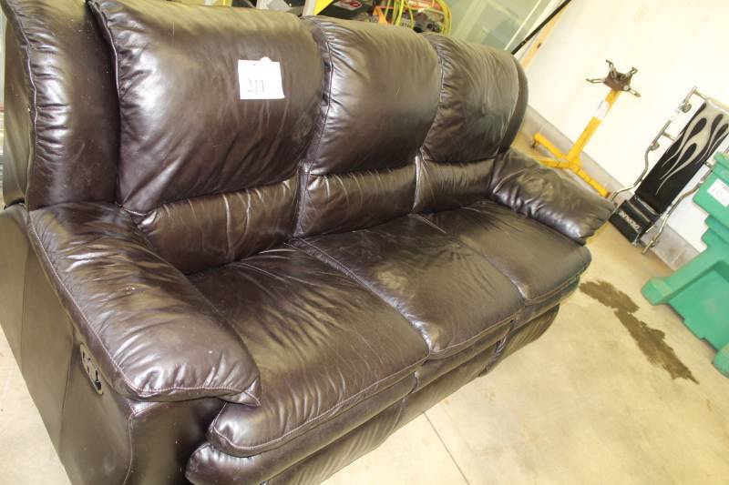 lot 211 image: Leather Living Room Couch with 2-Recliners