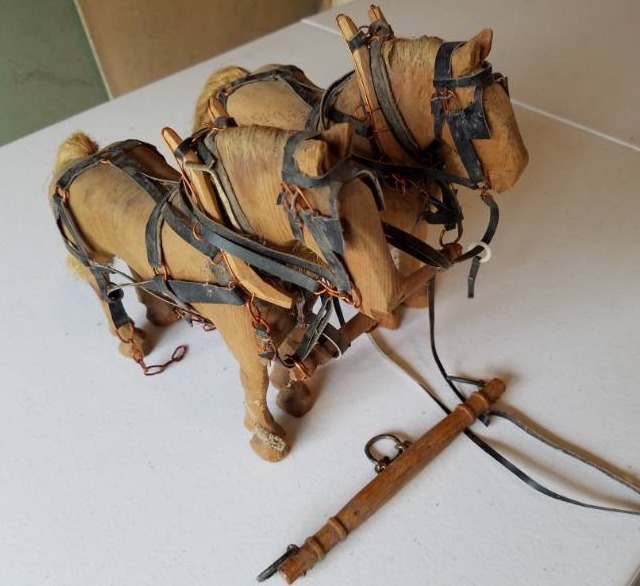 lot 72 image: 2 Wood Clydesdale Toy Horses