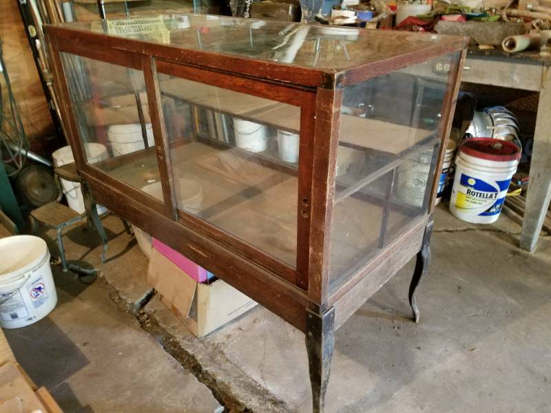 lot 76 image: Glass Shoe store display case made of oak