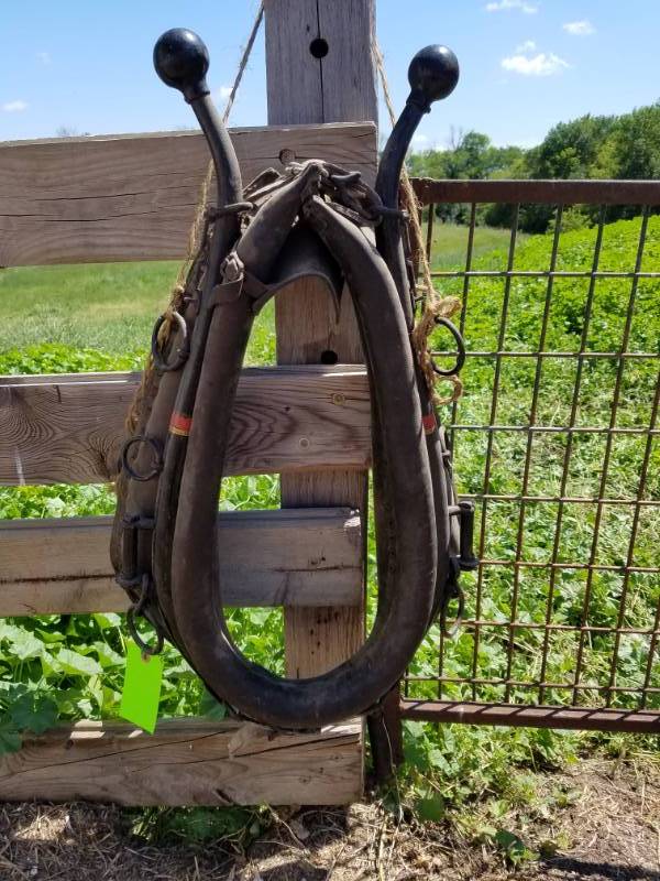 lot 143 image: Vintage Leather Horse Collar and Cast Iron Hames