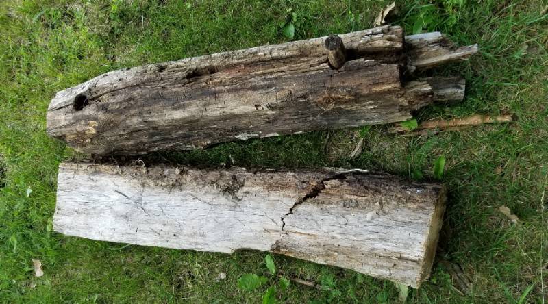 lot 219 image: 2 x Reclaimed log cabin wood various types of wood