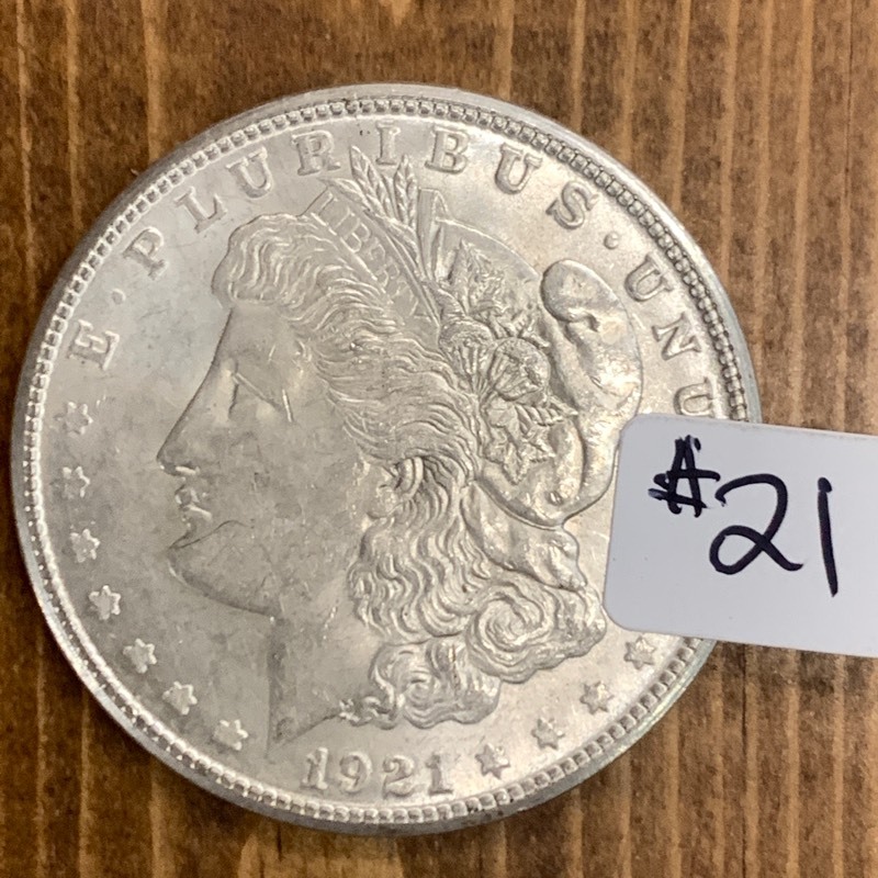 lot 21 image: 1921-D Morgan Silver Dollar Coin