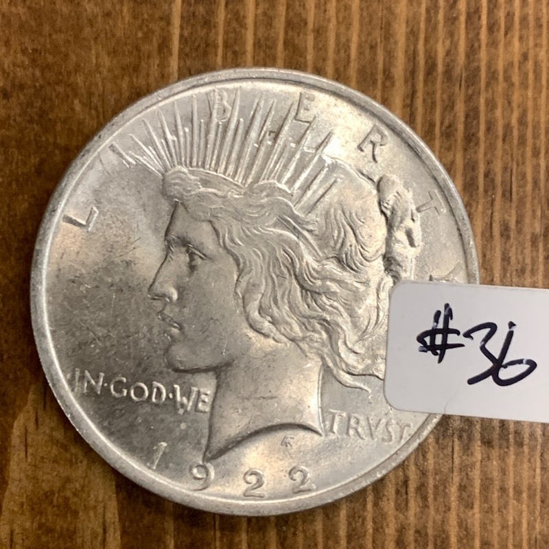 lot 36 image: 1922 Peace Silver Dollar Coin