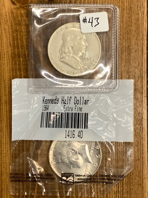 lot 43 image: (2) Kennedy Half Dollars