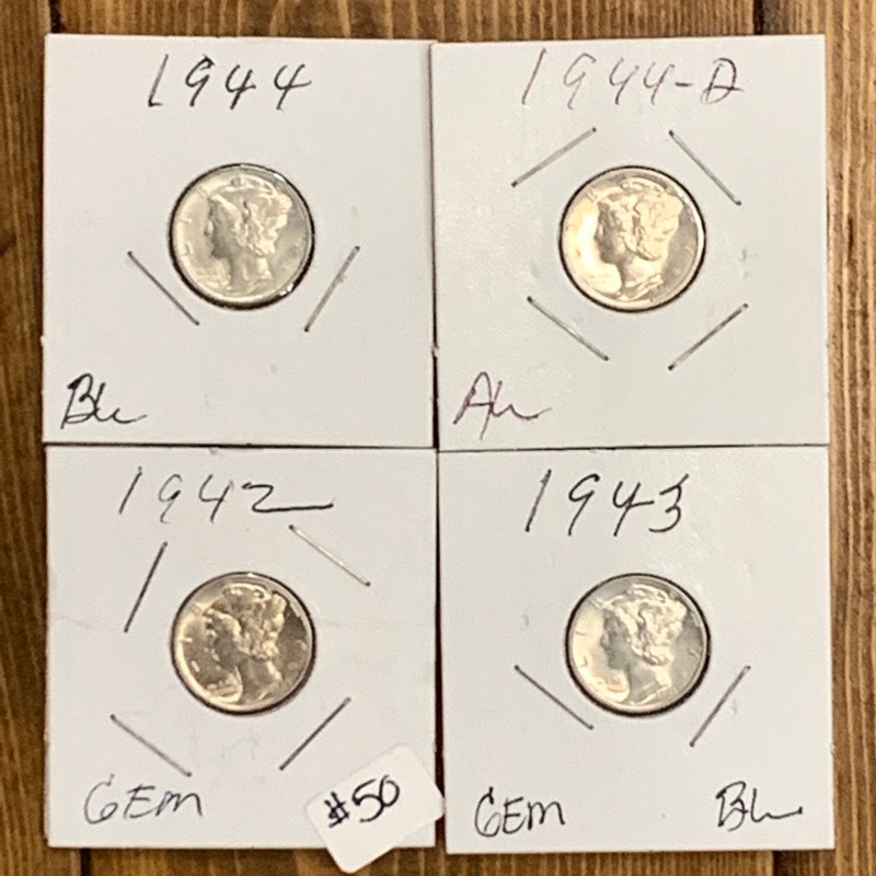 lot 50 image: (4) Silver Dimes