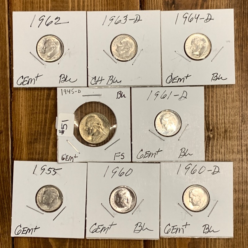 lot 51 image: (6) Silver Dimes & (1) Nickel