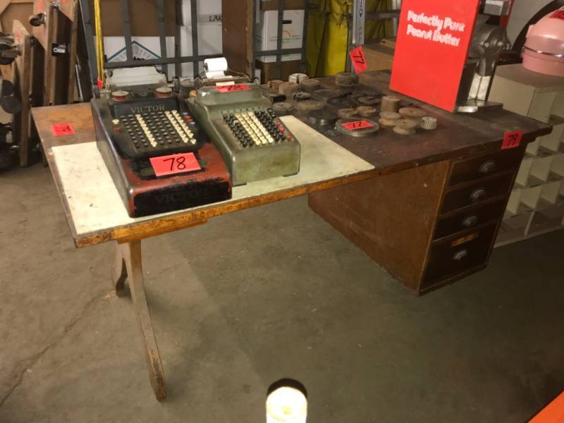 lot 79 image: Wood Shop Table with solid oak top, c 1920