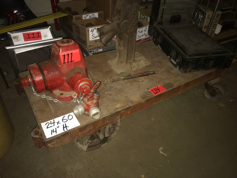 lot 114 image: Antique Super heavy duty warehouse cart with Ornate Cast Wheels