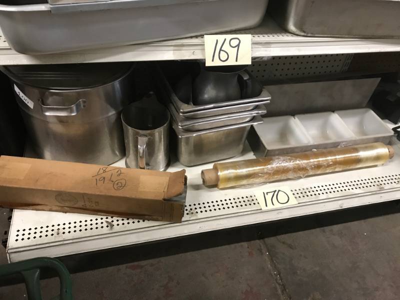 lot 170 image: Shelf of Misc - Stainless Steel Inserts, etc