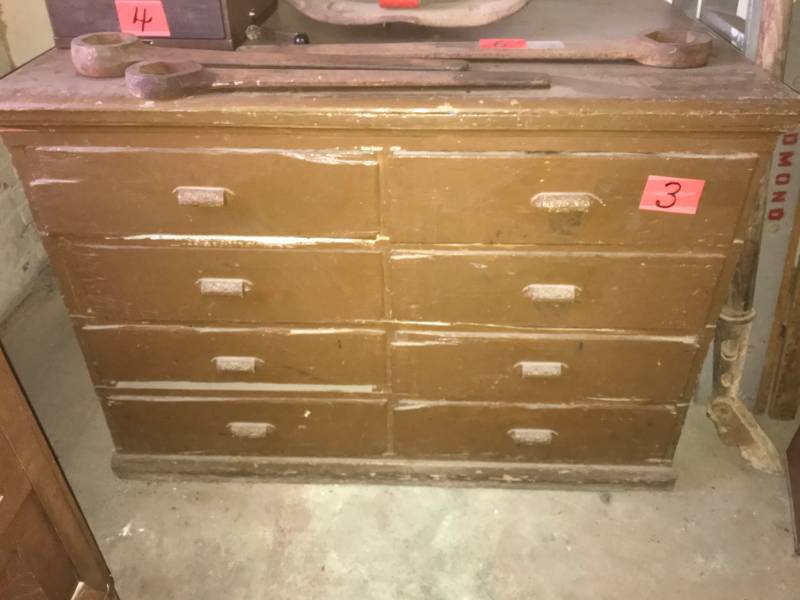 lot 3 image: Antique Wood Chest with 8 drawers