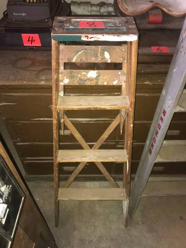 lot 8 image: Lot of two Mid Century Wood Ladders