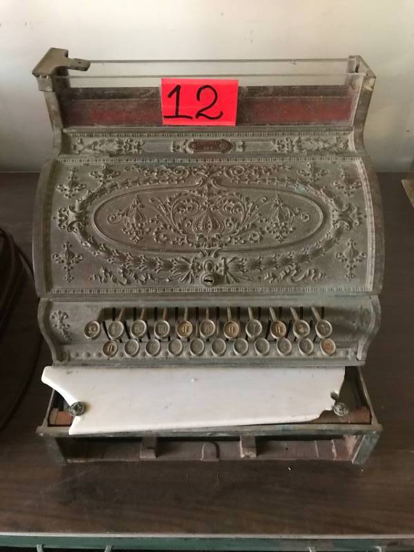 lot 12 image: Antique Brass Cash Register