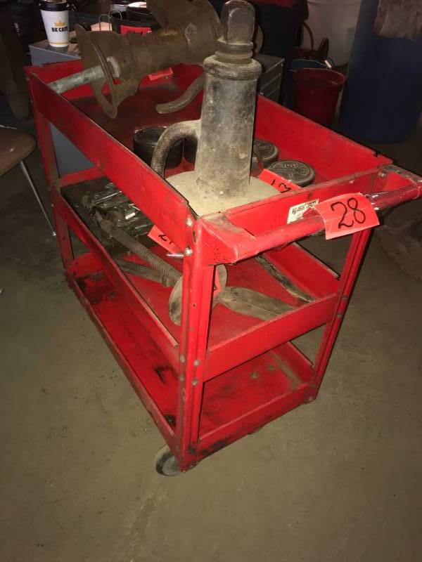 lot 28 image: Red Shop Cart Mid Century